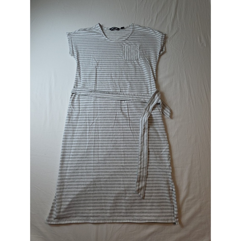 Lands End Gray/White Stripe Jersey Knit Pullover Belted Dress Women's‎ XXS